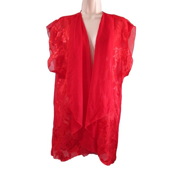 Vintage Shirley of Hollywood Open Robe Cover Up Sheer Red Lace One Size GUC - Picture 7 of 12